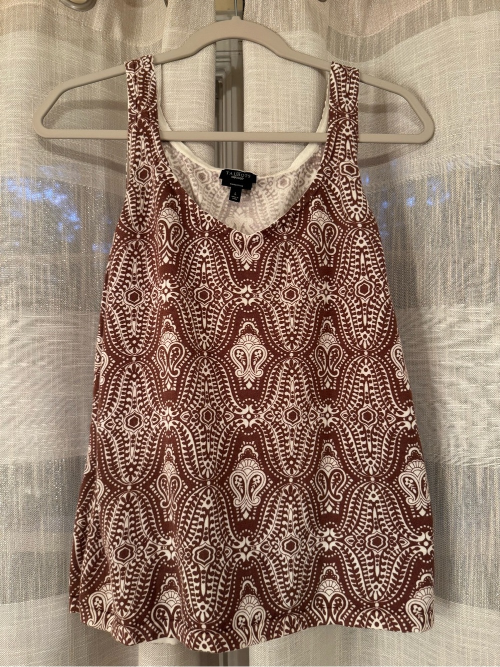 Talbots Brown & White Printed Scoop Tank-100% Pima Cotton